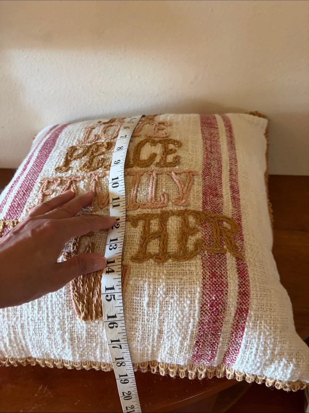Holiday Joy Embroidered Stripe Throw Pillow - Cream & Red
